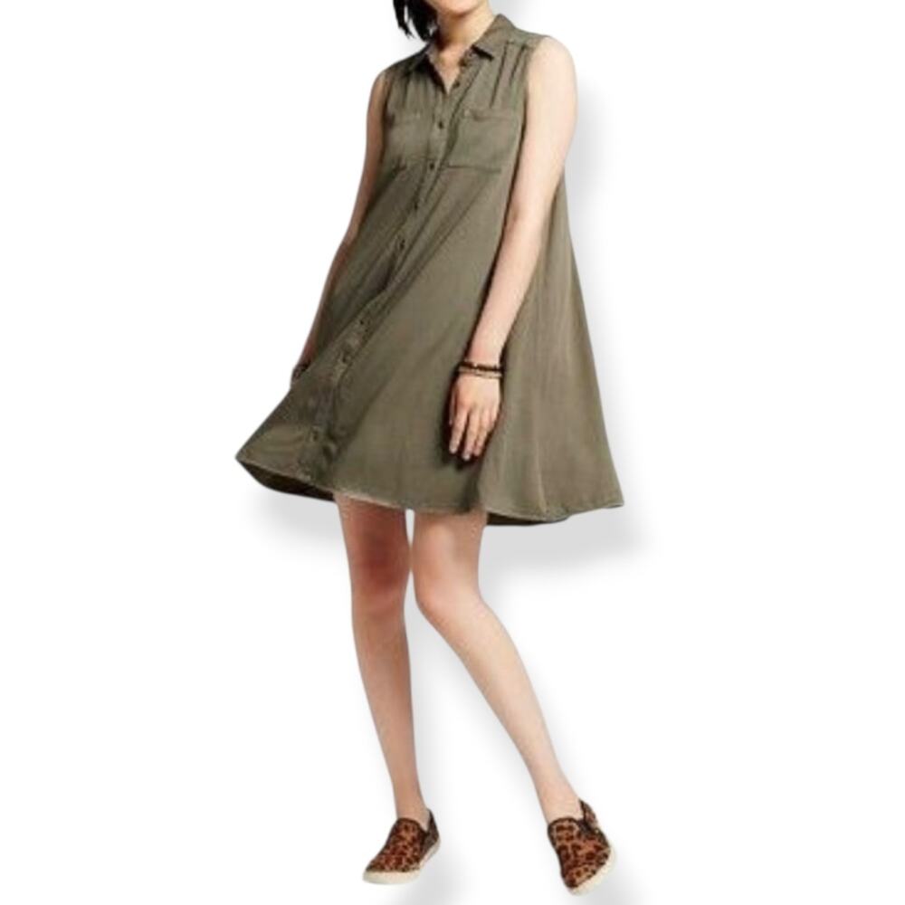 3/$20 Mossimo Supply Co womens army green sleeveless button front shirt dress XS - Picture 10 of 10